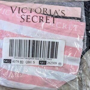 Victoria's Secret NWT Size S/P Set of 4 Thong Panties Pink Stripe Black Gray